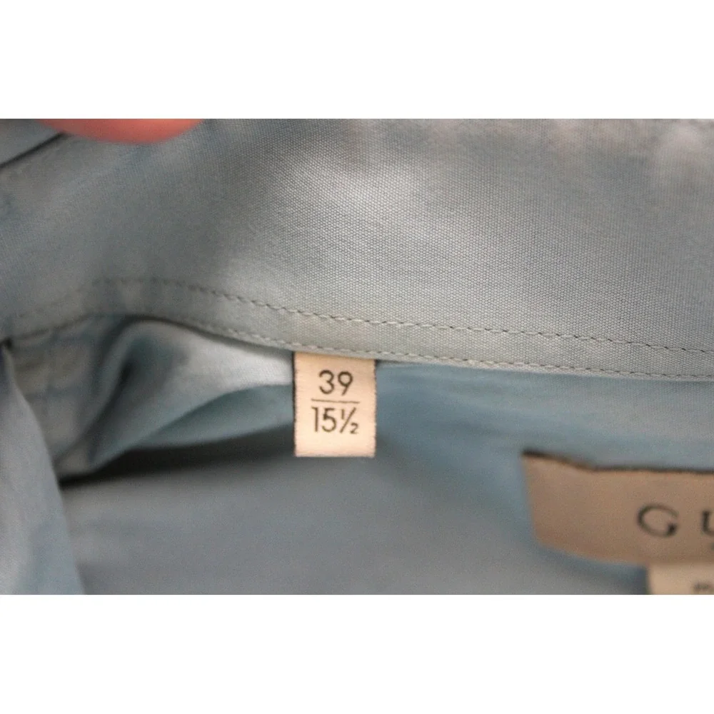 Gucci Shirt Mens 15.5 32 Blue Solid Slim Fit Dress Long Lightweight Uniform